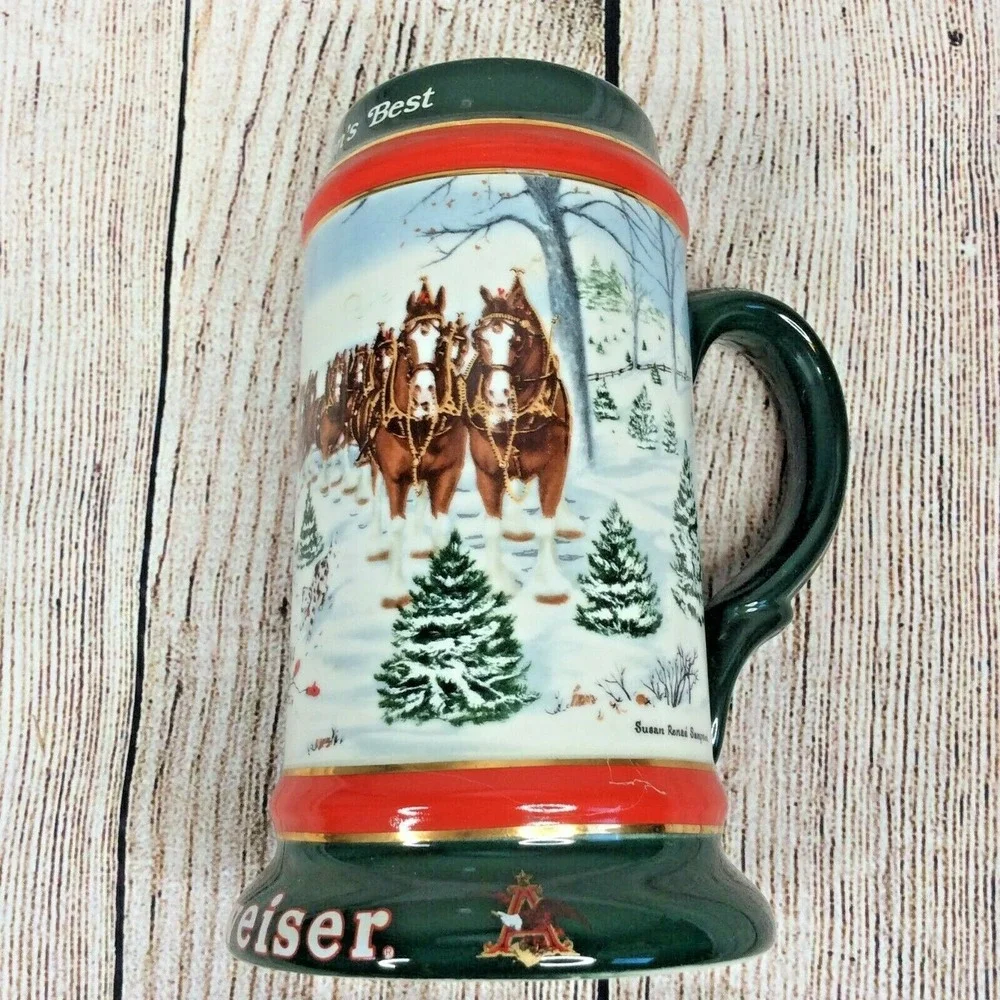 Vintage 1991 Budweiser Anheuser Busch Holiday Beer‎ Stein Clydesdale Horses